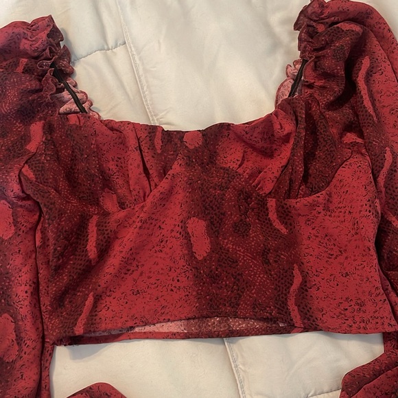 Snakeskin Print Lantern Sleeve Sweetheart Neck Bustier Top - Picture 3 of 4